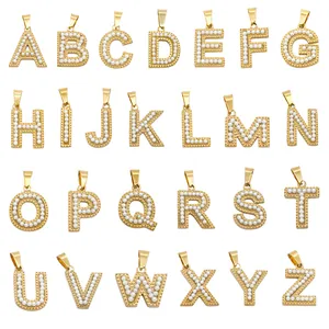 Full set of 26 gold-plated alphabet pendants with inlaid pearls for DIY jewelry making