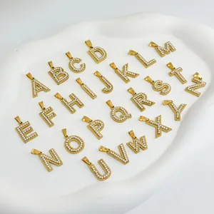 Full set of 26 gold stainless steel alphabet pendants with pearl inlay for DIY jewelry