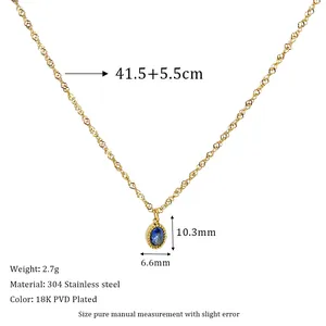 Λεπτομέρεια κολιέ από ατσάλι 18K με μπλε μενταγιόν ζιργκόν και προδιαγραφές