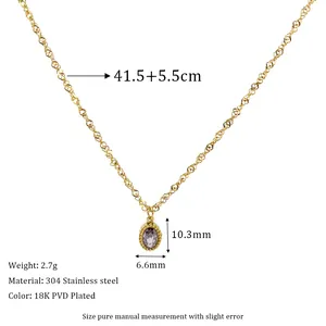 Λεπτομέρεια επιχρυσωμένου κολιέ 18K PVD με οβάλ μενταγιόν λεβάντας ζιργκόν και διαστάσεις