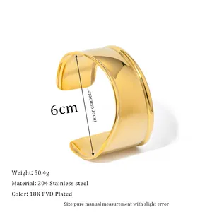 Detailed specs of the 18K gold plated 304 stainless steel wavy cuff bangle