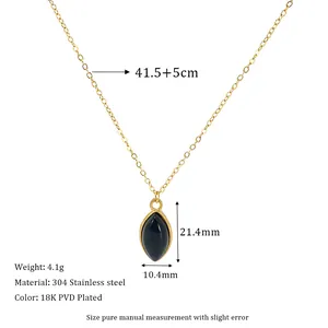 Close-up of 18K PVD gold plated 304 stainless steel necklace with marquise black stone