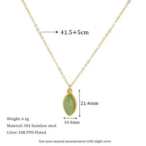Detail of 18K PVD gold plated 304 stainless steel necklace with green stone pendant