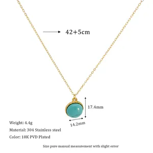 Detailed size chart showing green stone pendant necklace measurements and weight details