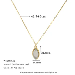 Detail view of 18K gold plated marquise stone pendant with 304 stainless steel chain