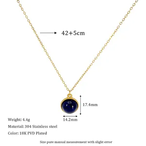 Detailed view of 304 stainless steel necklace with 18K PVD gold plating and blue stone