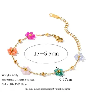 Detail view of colorful floral bracelet made of 304 stainless steel with 18K PVD gold plating
