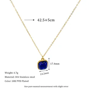 Detailed specs of square lapis lazuli pendant with 18k gold plated 304 stainless steel chain