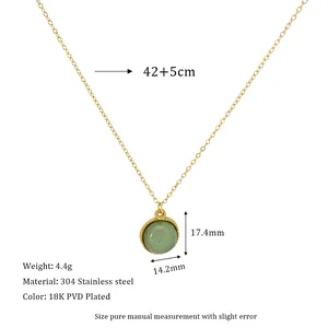 Detailed view of 18K PVD gold plated stainless steel necklace with size measurements