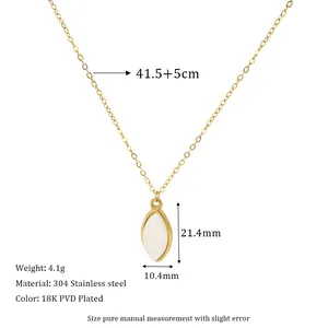 Detailed view of 18K PVD plated stainless steel necklace with white stone pendant specs