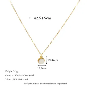Detailed size and material specs for gold stainless steel necklace with round white stone