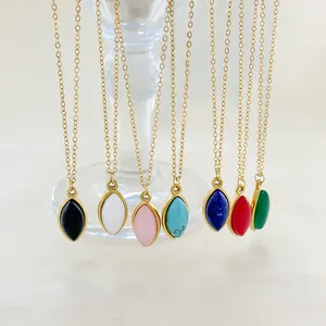 French Minimalist 304 Stainless Steel Marquise Natural Stone Pendant Necklace 18K Gold Plated Clavicle Chain Jewelry For Women