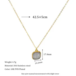 Detail of 18K PVD gold plated stainless steel necklace with square grey stone pendant