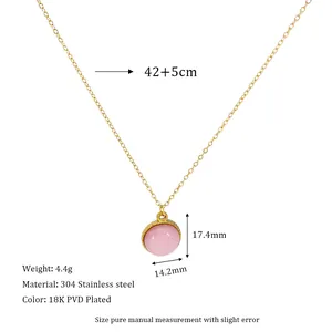 Detailed size specifications of circular natural stone necklace with 18K PVD gold plating
