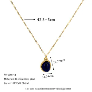 Detailed size chart for vintage 18K gold PVD lapis lazuli pendant with 304 stainless steel chain