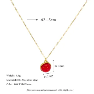 Detailed dimensions of 18K gold plated necklace with red stone pendant and chain length