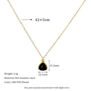 Detailed dimensions of 18K gold plated stainless steel necklace with black stone pendant