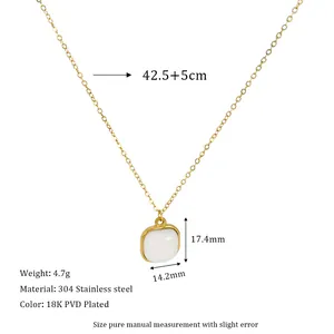 Detailed view showing dimensions of 18k gold plated stainless steel stone necklace
