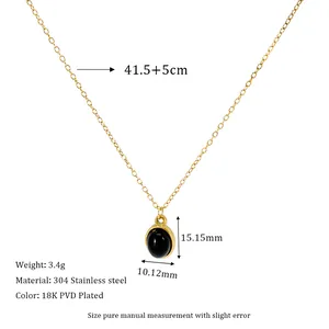 Detail of 18K gold-plated stainless steel necklace with black oval stone pendant