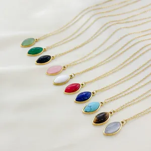French style gold necklaces with marquise shaped natural stone pendants in various colors