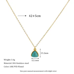 Detail showing 304 stainless steel 18K PVD gold chain and triangle turquoise pendant