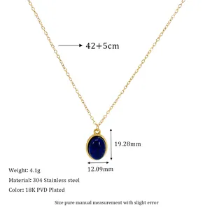 Detailed size specifications for 18K gold-plated lapis lazuli pendant with 304 stainless steel chain