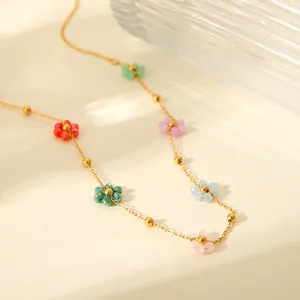 Colorful crystal flower necklace with 18k gold plated chain and small floral pendants