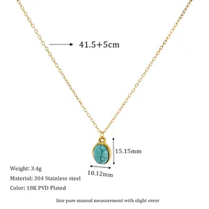 Detail of 18K gold-plated oval turquoise pendant with precise dimensions and weight specs