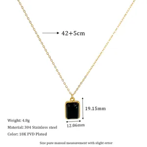Detail showing dimensions of 18K gold-plated necklace with a black stone pendant