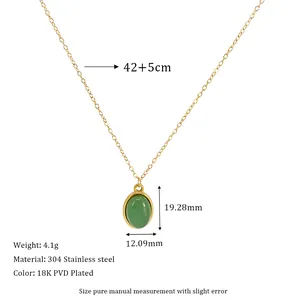 Detailed size specifications for the green stone pendant with 18K gold plated chain