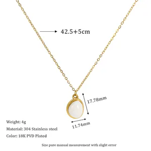 Detail view of 18K gold plated stainless steel necklace with size and material specifications