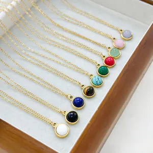 French minimalist round natural stone necklaces in ten different vibrant gemstone colors