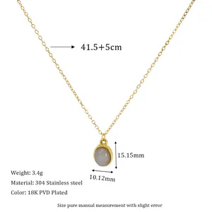 Detailed specs of 18K gold-plated stainless steel necklace with grey stone pendant