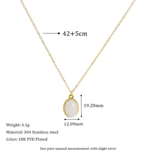 Detail of 18K gold-plated oval stone pendant with 304 stainless steel chain specifications