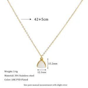 Detailed dimensions of gold triangle natural stone necklace in 18K PVD plated stainless steel