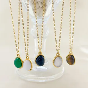 Vintage 18K gold plated stainless steel necklaces with five colorful gemstone pendants