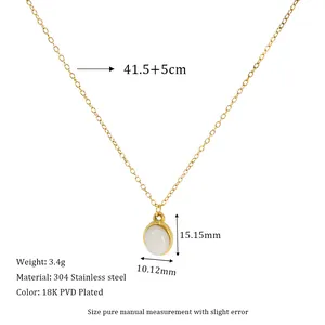 Detail of 18K gold-plated stainless steel necklace with white stone pendant dimensions