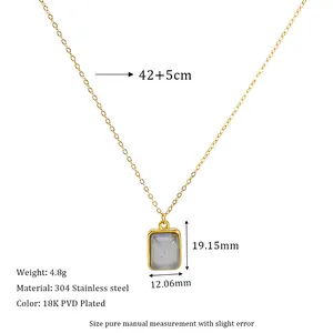 Detailed specs of the 18K gold plated stainless steel rectangle stone pendant necklace