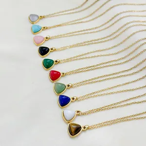 18K PVD Gold Plated 304 Stainless Steel Triangle Pendant Necklace For Women Colorful Natural Stone Geometric Jewelry Gift