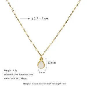 Detail of water drop natural stone pendant with 18K PVD gold plated stainless steel chain