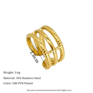 Detail showing 304 stainless steel gold ring with 18K PVD coating and dimensions