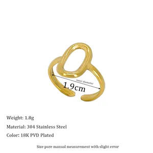 Detailed size specifications for an 18K gold-plated stainless steel oval open ring