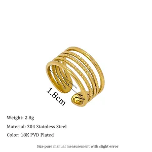 Detailed view of 18K PVD gold plated stainless steel multi-layer ring with 1.8cm diameter