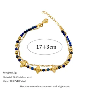 Detail der 18K vergoldeten Edelstahlkette mit Lapislazuli und Rauten-Anhängern