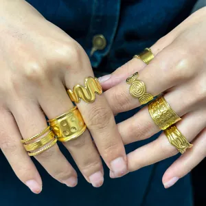 18K PVD Vergoldet 304 Edelstahl Offener Ring Für Damen Minimalistisch Geometrisch Texturiert Verstellbar Ring Schmuck