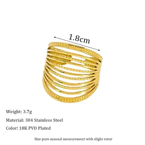 Dettagli dell'anello multistrato in acciaio inossidabile placcato oro 18K da 1,8 cm