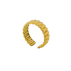 Adjustable gold plated titanium steel ring with unique wavy texture for women