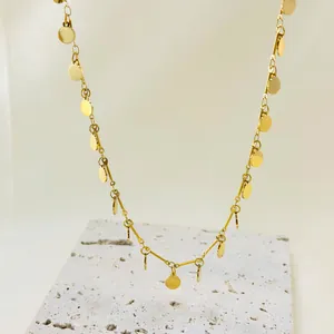 Minimalist 18K PVD Gold Plated 304 Stainless Steel Round Disc Sequin Pendant Necklace For Women Elegant Clavicle Chain Jewelry