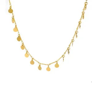 Polished gold stainless steel necklace with flat round sequins and sleek link chain