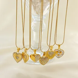 18K Gold Plated 304 Stainless Steel Heart Pendant Necklace For Women Zirconia Shell Elegant Snake Chain Jewelry Gift